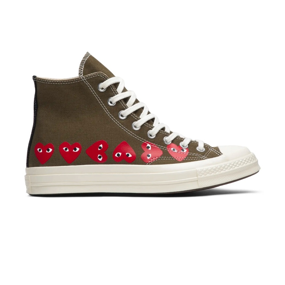 Converse Olive High-Tops with Red Heart Accents